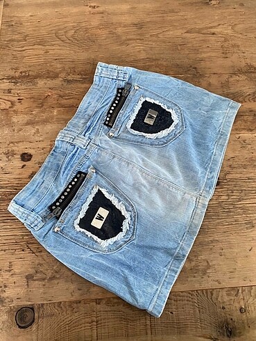 #Twist tasarım ithal jean mini etek