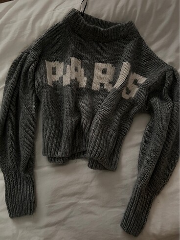 H&M crop oversize gri kazak paris
