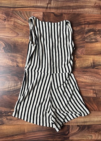 Düğmeli Zebra Desenli Kolsuz Kadın Tulum - Görsel 4