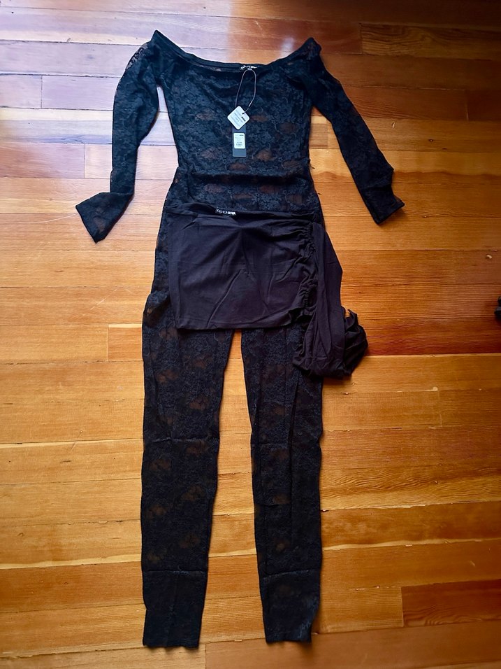 Siyah Dantel Uzun Kollu Straplez Romper - Görsel 4