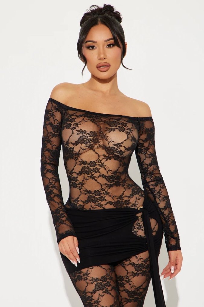 Siyah Dantel Uzun Kollu Straplez Romper - Görsel 2