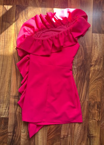 Pembe Fırfırlı Straplez Abiye - Görsel 6