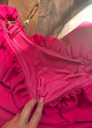 Pembe Fırfırlı Straplez Abiye - Görsel 4