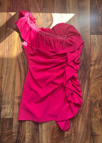 Pembe Fırfırlı Straplez Abiye
