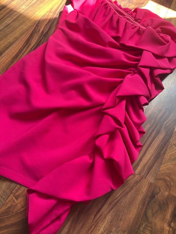 Pembe Fırfırlı Straplez Abiye - Görsel 2