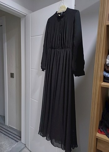 Siyah Uzun Kollu tül Elbise - Görsel 3