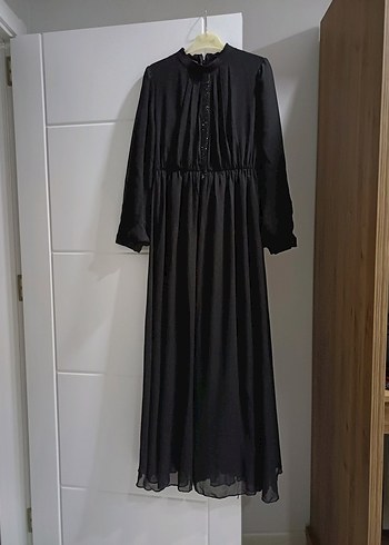 Siyah Uzun Kollu tül Elbise - Görsel 2