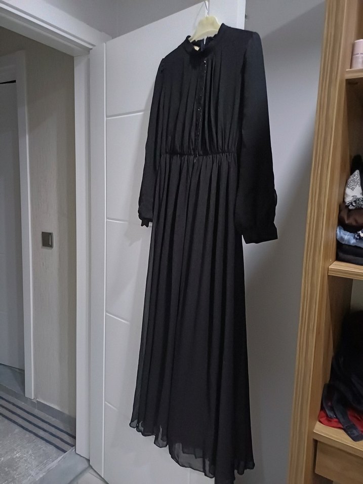 Siyah Uzun Kollu tül Elbise - Görsel 3