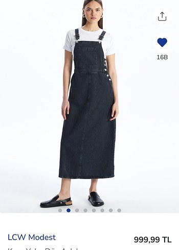 LC Waikiki LCW Modest Siyah Uzun Askılı Kot Elbise