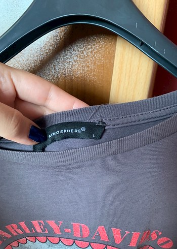 l Beden Gri Baskılı Harley-Davidson Oversize Tişört