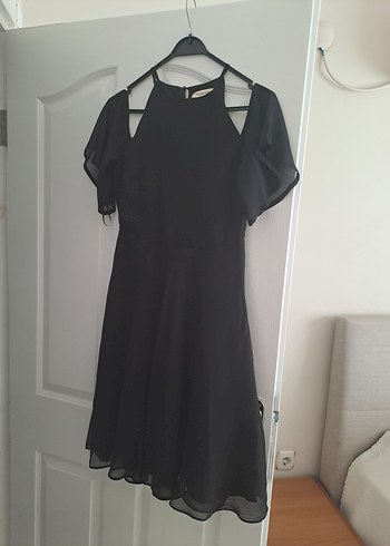 Agatha Siyah Midi Gotik Drapeli Abiye Elbise