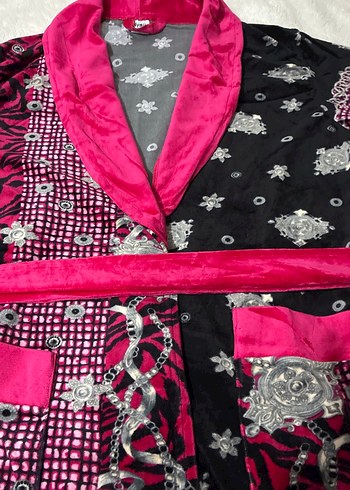 Kadın Pembe Desenli Bohem Uzun Bornoz - Görsel 2