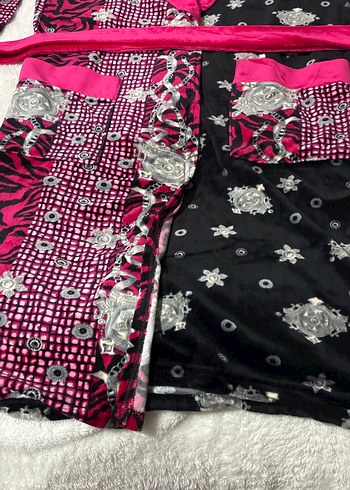 Kadın Pembe Desenli Bohem Uzun Bornoz - Görsel 3