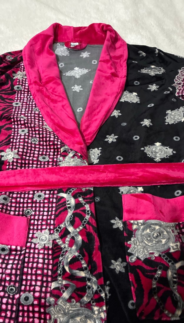 Kadın Pembe Desenli Bohem Uzun Bornoz - Görsel 2