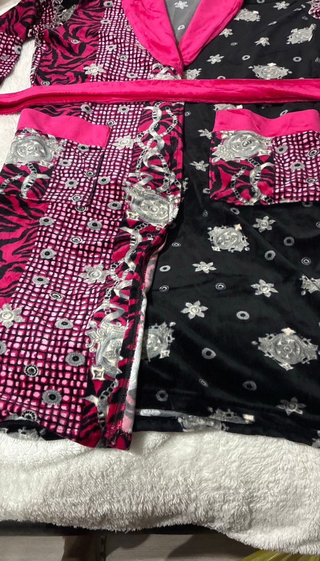 Kadın Pembe Desenli Bohem Uzun Bornoz - Görsel 3