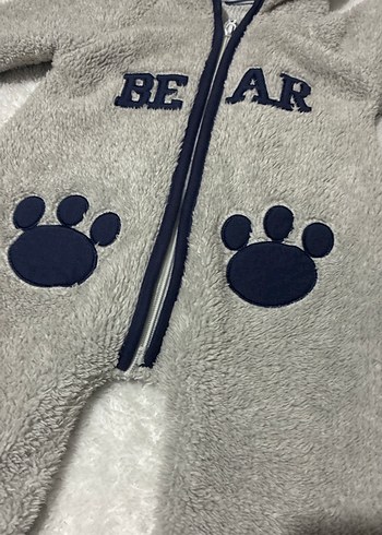 Gri Peluş Bebek Tulumu Kapüşonlu - Görsel 4