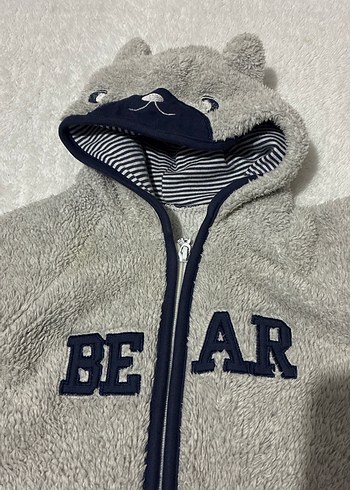 Gri Peluş Bebek Tulumu Kapüşonlu - Görsel 3