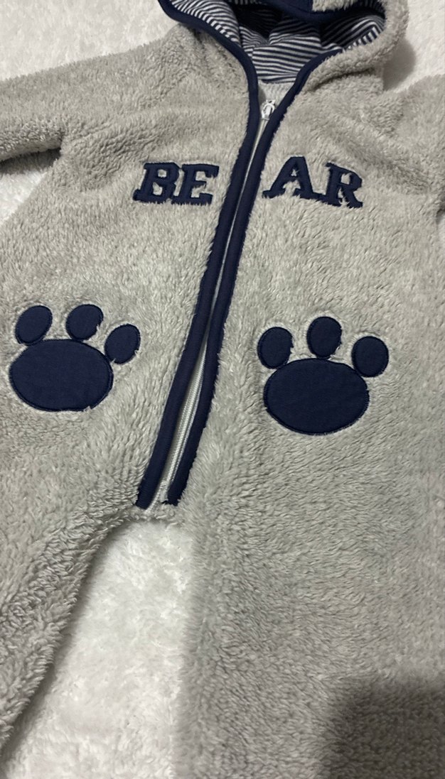 Gri Peluş Bebek Tulumu Kapüşonlu - Görsel 4