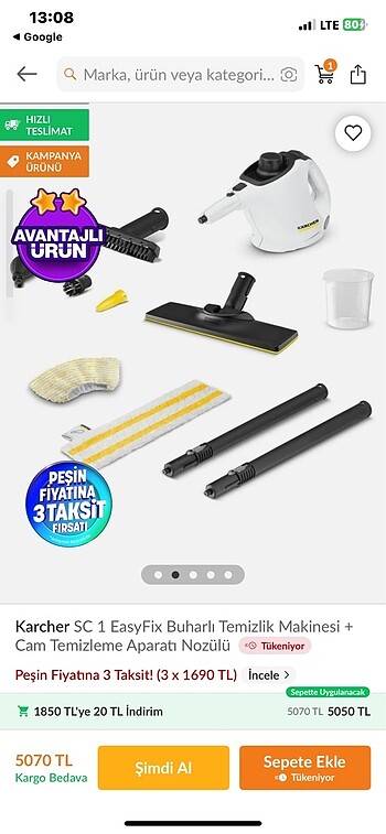 Buharlı temizlik makinası