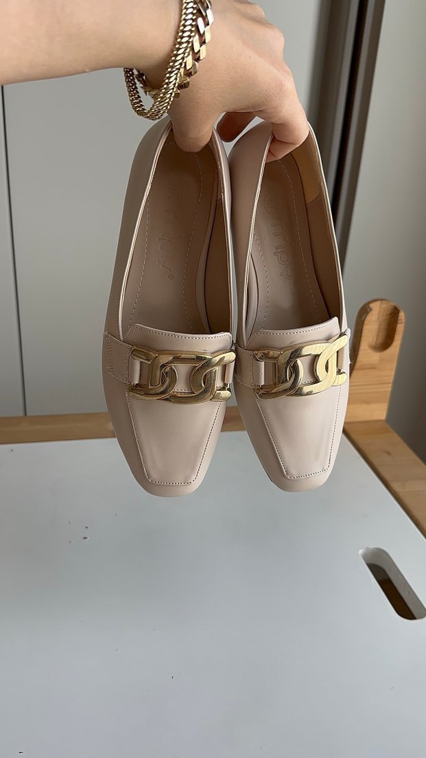 Bej Tokalı Kadın Düz Ayakkabı - Görsel 2