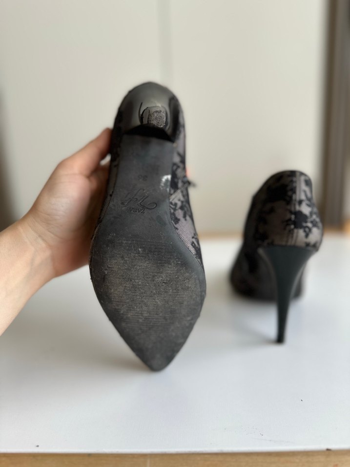 Dantel Detaylı Kahverengi Stiletto Topuklu Kadın Ayakkabı - Görsel 4