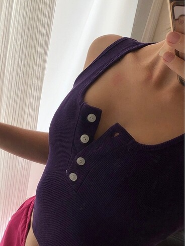 m Beden mor Renk düğmeli crop