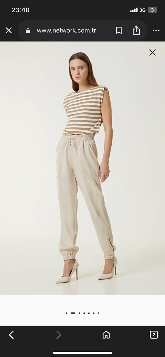 Network Bej Midi Keten Rahat Kesim Kadın Pantolon - Görsel 2