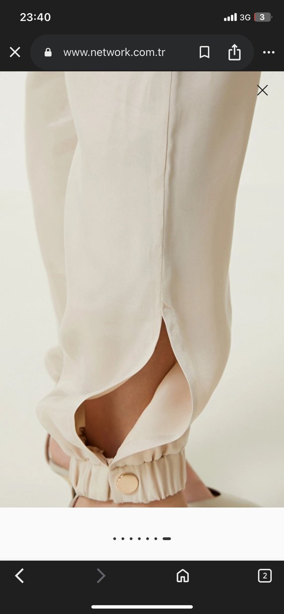 Network Bej Midi Keten Rahat Kesim Kadın Pantolon - Görsel 3