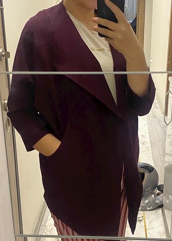 Bordo Drapeli Midi Kadın ceket - Görsel 3