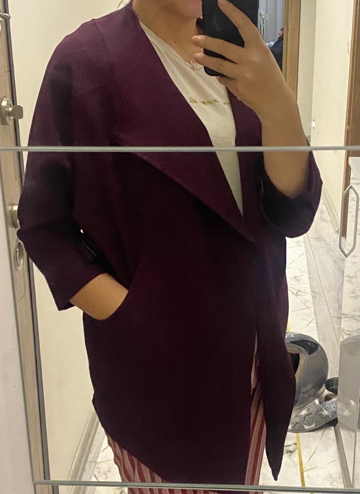 Bordo Drapeli Midi Kadın ceket - Görsel 3