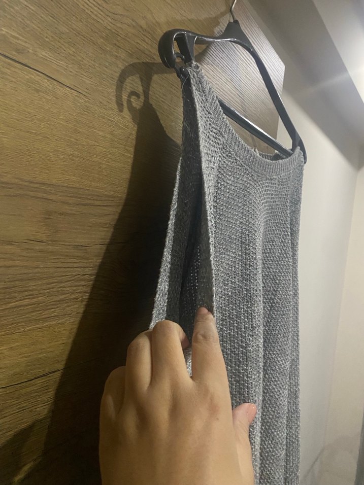 Gri Triko Bohem Tarz Kadın Kazak - Görsel 3