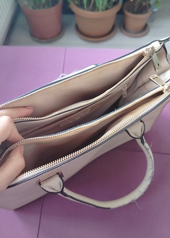HM Bej Suni Deri Fermuarlı Kadın Çantası - Görsel 3