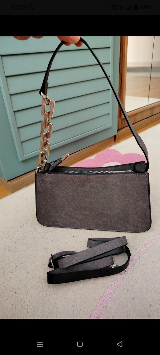 Gri Süet Zincir Detaylı Kadın Çanta - Görsel 2