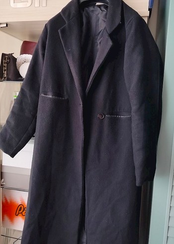 Siyah Uzun Kaşe Kaban - Görsel 2