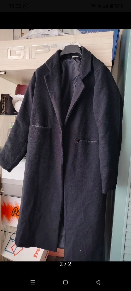 Siyah Uzun Kaşe Kaban - Görsel 2