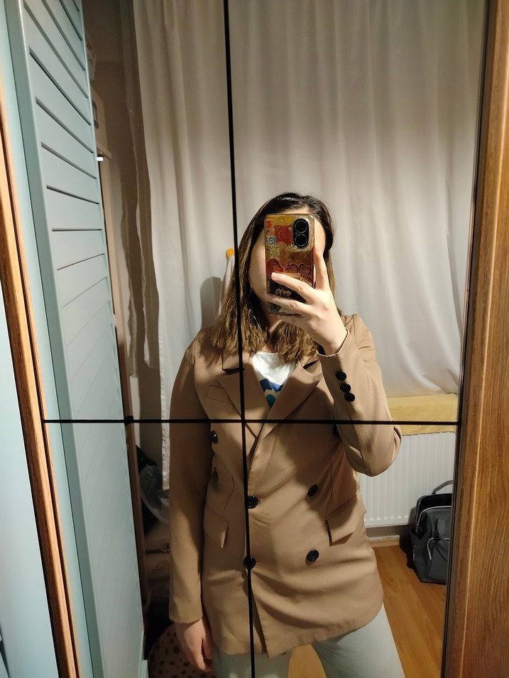 Bej Düğmeli Kadın Blazer Ceket - Görsel 3