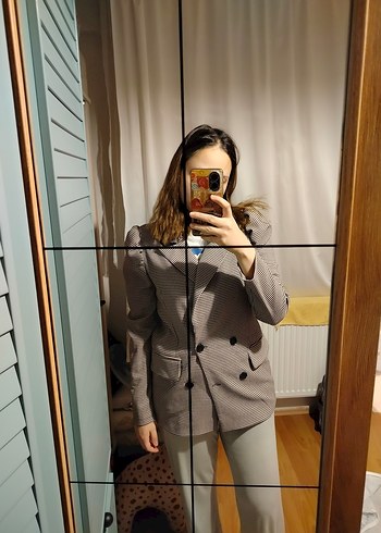 Quzu Ekose Kadın Blazer Ceket - Görsel 2