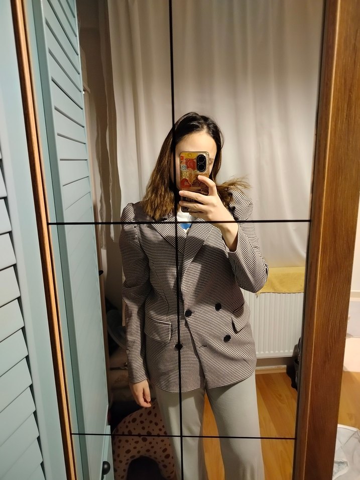 Quzu Ekose Kadın Blazer Ceket - Görsel 2