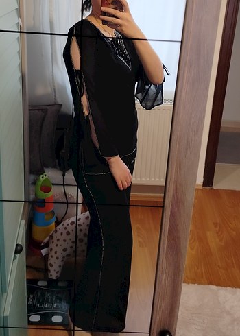 Siyah Şifon 2li Abiye  Takım - Görsel 4