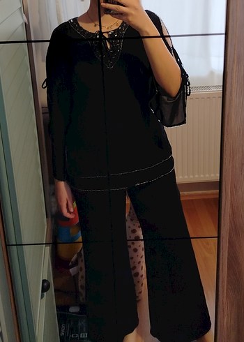 Siyah Şifon 2li Abiye  Takım - Görsel 5