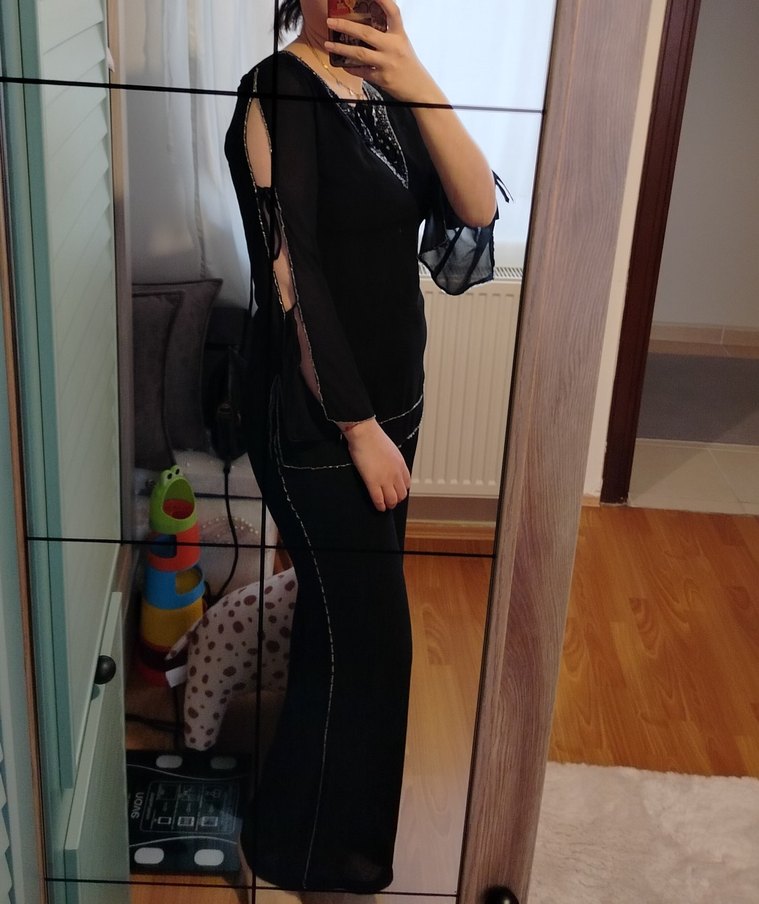 Siyah Şifon 2li Abiye  Takım - Görsel 4