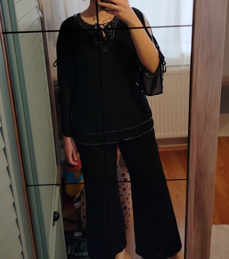 Siyah Şifon 2li Abiye  Takım - Görsel 5