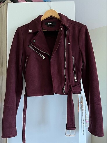 Pull and Bear Mürdüm Nubuk Süet Ceket