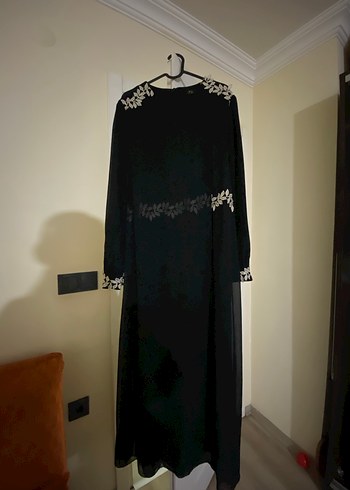 Nakışlı Siyah Uzun Kollu Tesettür Elbise - Görsel 2