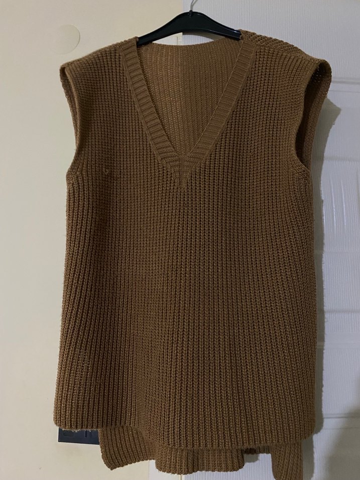 Yeşil ve Kahverengi Örgü Kadın Süveter - Görsel 3