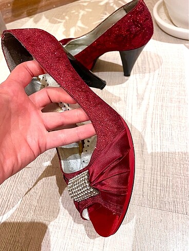 37 Beden bordo Renk Bordo taşlı stiletto topuklu ayakkabı