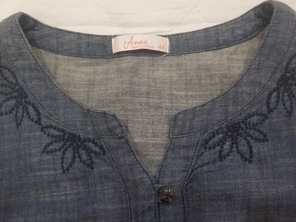 lacivert renk kot gorunlu kumas, Nakışlı Düğmeli Hamile elbisesi - Görsel 2