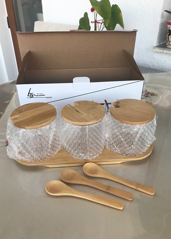 Bambu Standlı 3'lü Cam Baharatlık Seti - Görsel 2
