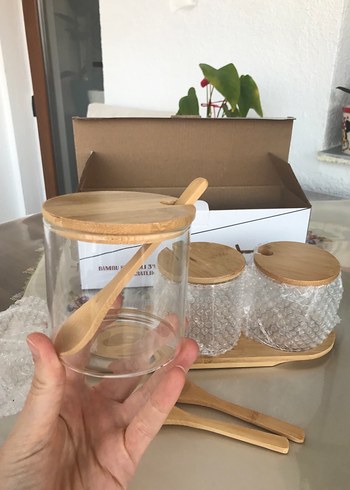 Bambu Standlı 3'lü Cam Baharatlık Seti - Görsel 3