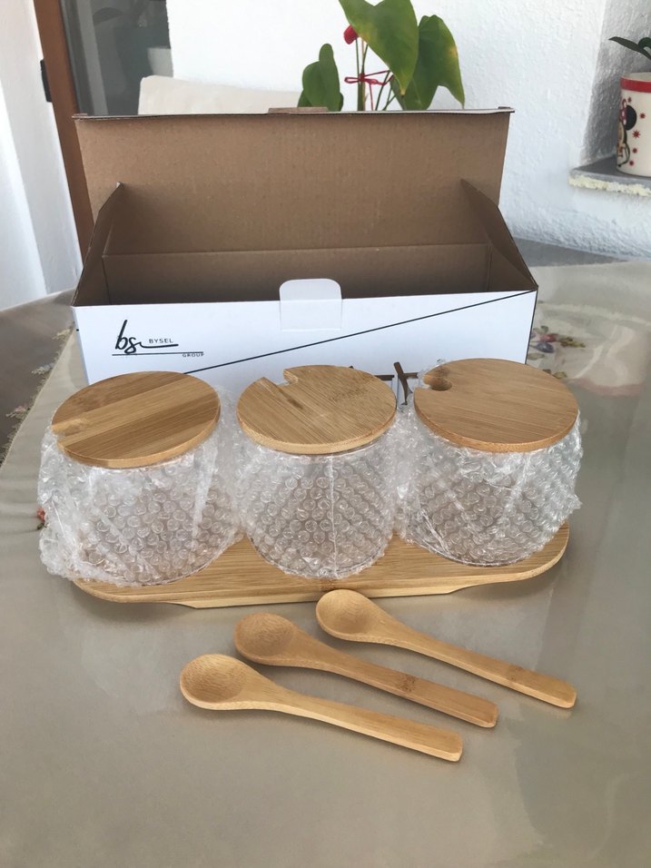 Bambu Standlı 3'lü Cam Baharatlık Seti - Görsel 2